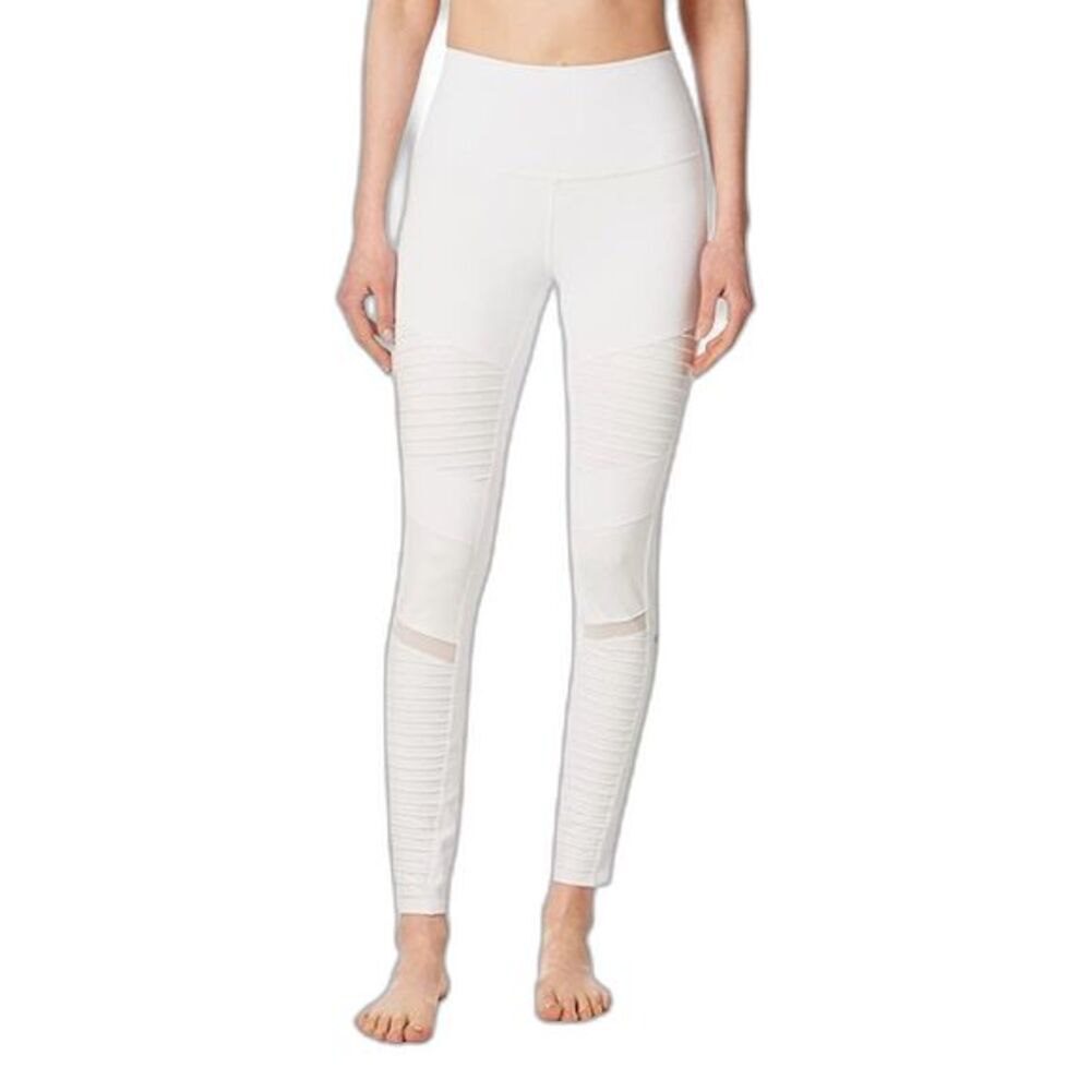 Alo Moto Leggings White Athletic Yoga Pants Stretch Mesh Panels Women’s Size XS